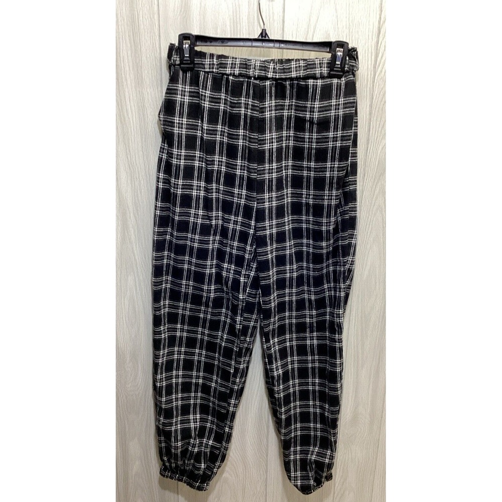 SHEIN Women's (Size M) Pull On Loungeβ Pajama Pant Black Plaid Elastic Cuff